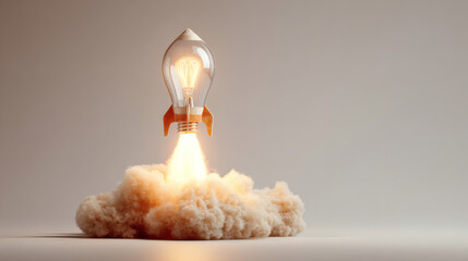 Space Rocket Launch with Fiery Exhaust and Clear Sky