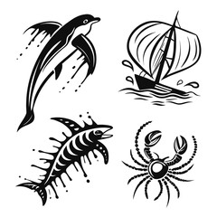 Marine life and sailing ship art dolphin sailboat