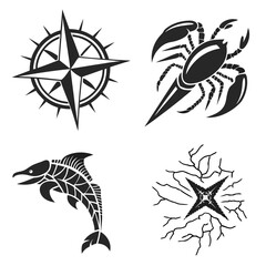 Nautical Compass Crab Dolphin Skeleton Abstract Shapes vector