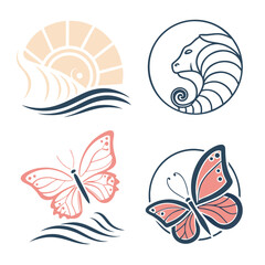 Nautical sun and sea horse with butterflies butterfly ocean