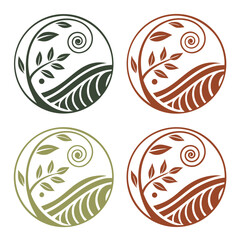 Organic Leaf Swirl Emblem Designs vector