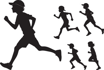 Fototapeta premium Boy Running Silhouette Vector, Active Child Illustration for Sports, Fitness, and Motion Design