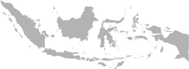 Clean grey silhouette map of Indonesia, offering a versatile and neutral design for geographic, educational, or customizable projects.

