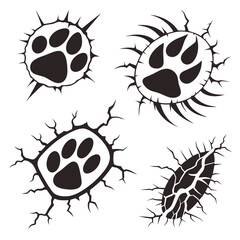 Paw prints with cracked and spiky borders animal track cracked effect