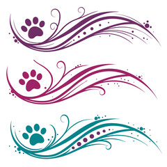 Purple pink teal paw print floral swirls decorative ornamental