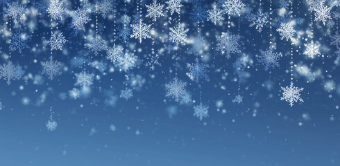 Fototapeta premium Magical Falling Snowflakes Winter Blue Background