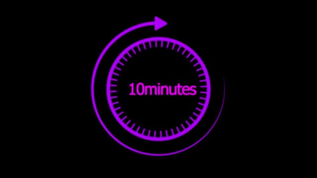 Animation text 10 min with blue arrow. Eighteen min go sale price timer, 10 min only. 4K Video motion graphic 10 minutes to go, motion graphic.promo deal timer. black background.4k video