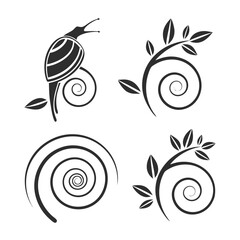 Stylized bird and floral swirl designs abstract black