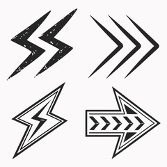 Textured black arrows and lightning bolt symbols graphic