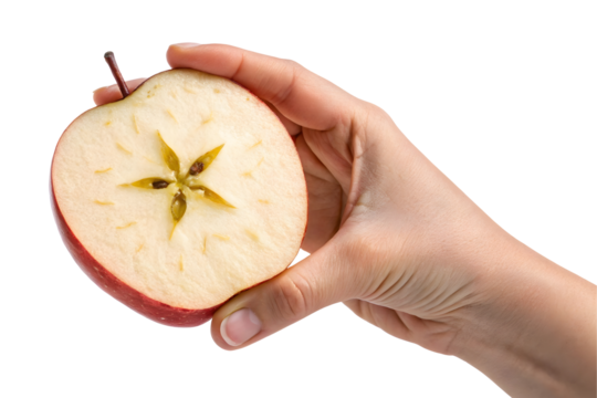 Hand holding sliced apple isolated transparent background - Powered by Adobe