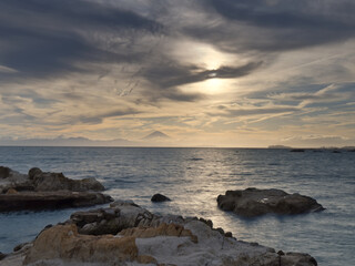 三浦半島長者ケ崎の夕景と富士山のシルエット