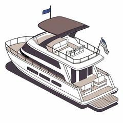 White luxury yacht with blue and beige accents and flags boat watercraft