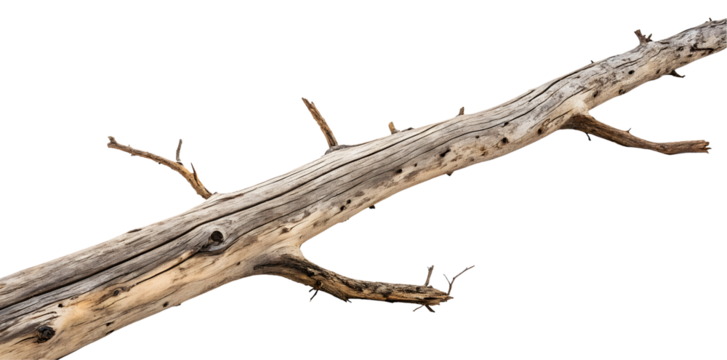 Driftwood log isolated on white or transparent background
