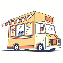 Yellow and orange food truck with striped awning snack truck mobile kitchen