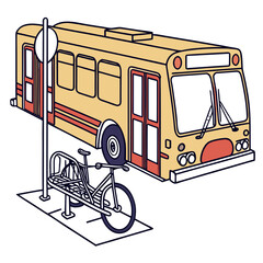 Yellow bus with red accents and bicycle rack public transport transportation