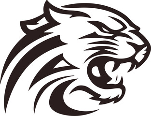 Tribal Big Cat Icon – Roaring Panther or Tiger in Bold Black Line Style for Strength, Mascot, and Tattoo Themes