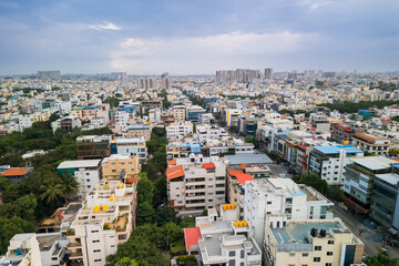 Aerial view of Bengaluru cityscape with colorful buildings , Bengaluru is fourth largest city in India.
