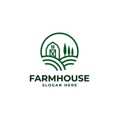 farmhouse with barn abstract logo design line art