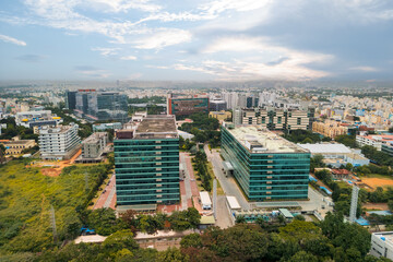 Aerial view of Electronic city with many technology companies in Bengaluru , Karnataka, India
