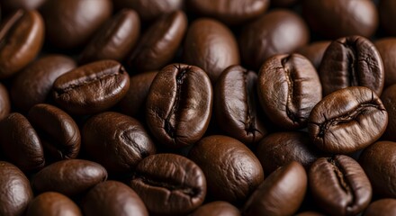 Obraz premium Close-up of Rich, Textured Coffee Beans, Deep Brown Tones