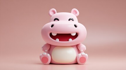 Cute pink hippo on pink background