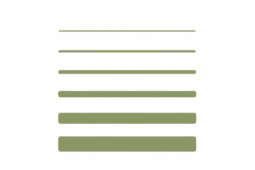 Six increasing width green rounded rectangle buttons on a transparent background, perfect for web design and user interface elements