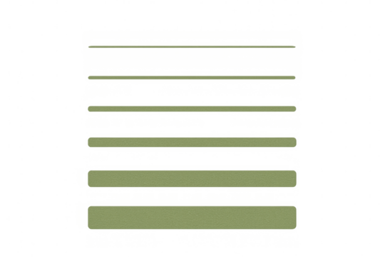 Six increasing width green rounded rectangle buttons on a transparent background, perfect for web design and user interface elements