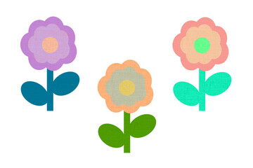 ポップな花　ファブリック風　セット　グラフィック素材