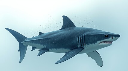 Obraz premium Powerful Great White Shark Underwater Scene: Dynamic 3D Render of Marine Predator