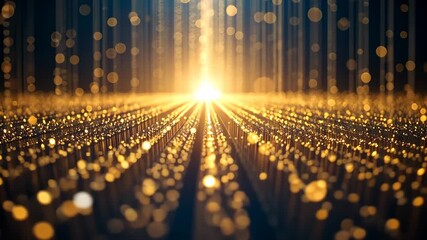 Elegant glowing golden light particles shimmering over dark background - Powered by Adobe