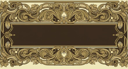 An elegant vintage banner with intricate floral and baroque-style scrolls and a blank central panel for decorative titling or labels.