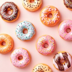 Assorted Colorful Donuts with Glaze and Sprinkles