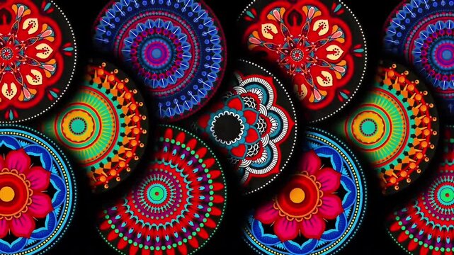Rotating Colorful Mandalas, Festival Animated Backdrop, Rangoli Ceremony Tradition Background Video , Royalty free Animated Motion background, HD,2K,4k,Loops