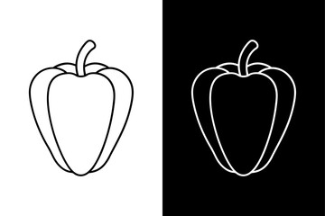 Paprika Line Art Icon. Black White Background Vegetable Design