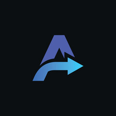 A modern letter 'A' logo with an integrated forward arrow, featuring a dynamic blue to purple gradient, symbolizing progress, direction, and future-forward brands.