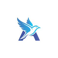 A dynamic letter 'A' logo with a powerful bird taking flight, featuring a vibrant blue to green gradient. Ideal for travel, aviation, or delivery services.