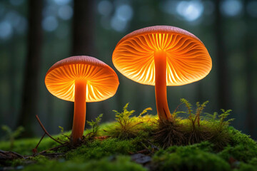 Glowing Mushrooms in the Forest A Captivating Display of Bioluminescence in Nature's Enchanted Woodland