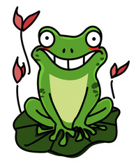 Illustration of a frog sitting on a water lily