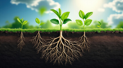 Growth and Interconnectedness A Visual Representation of Plant Development and Root System Dynamics in Soil