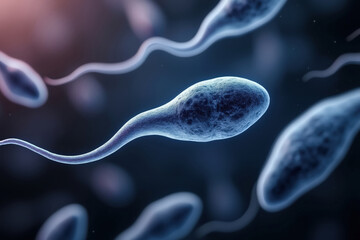 Microscopic Spermatozoa Swimming in Fluid, Representing Fertility, Reproduction, and the Beginning of Life