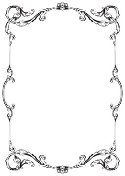 Border Frame Vintage Retro Ornamental Decorative. Isolated on white background. Vertical blank templates to decorate text. Greeting or wedding frames.