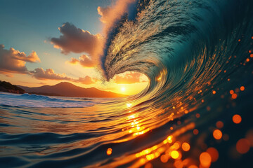 Ocean Wave Crashing at Sunset A Symphony of Light and Motion Capturing the Serenity and Power of Nature