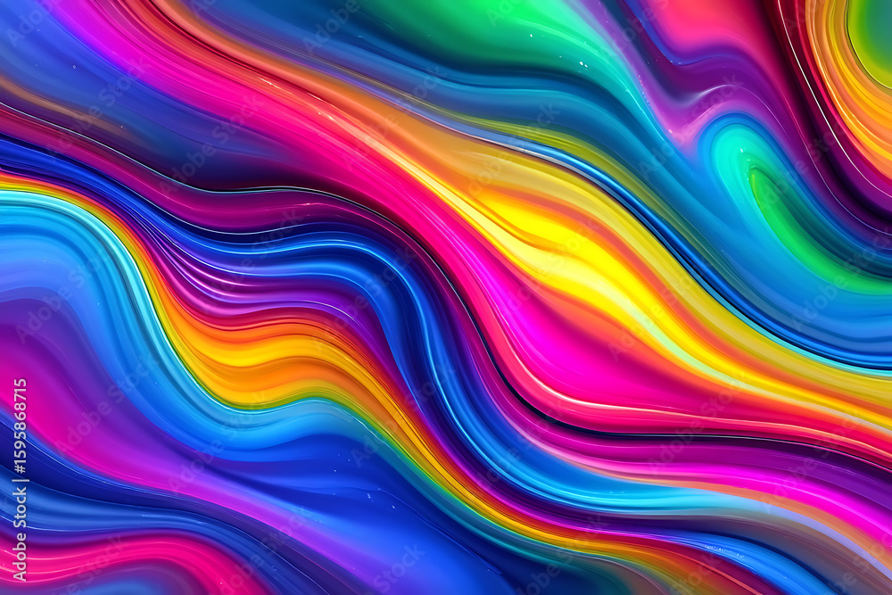Poster The vibrant and colorful abstract background showcases a fluid wave pattern with a smooth gradient, creating a dynamic and artistic design