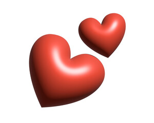 3D two love red glossy hearts icon, used for expressions of love is in the air