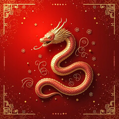 Fototapeta premium luxury red and gold chinese snake new year background with copy space for text, snake year