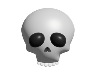 3D gradient whitish grey human skull with crossbones icon on transparent background