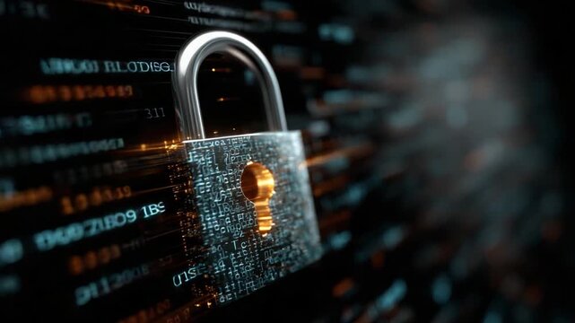 Cybersecurity Fortress: An evocative visual of a robust padlock set against a backdrop of binary code, symbolizing data protection and digital security, capturing the essence of secure information.