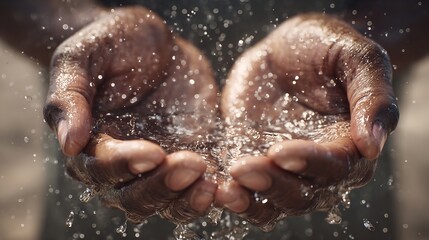 Fototapeta premium Hands water splash clean fresh liquid care hygiene health hydration skin wet droplets flowing purity