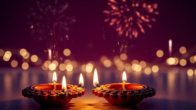 Diwali wallpaper captures vibrant festival celebration with fireworks and diyas. Ideal for festive promotions, social media posts, and event invitations.