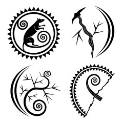 Abstract Animal Tree and Spiral Icons black white